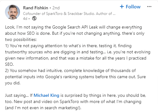 Rand Fishkin sobre o vazamento do Google