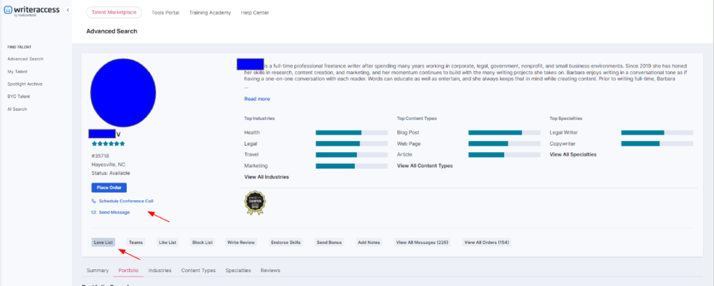 WriterAccess Talent Marketplace screenshot