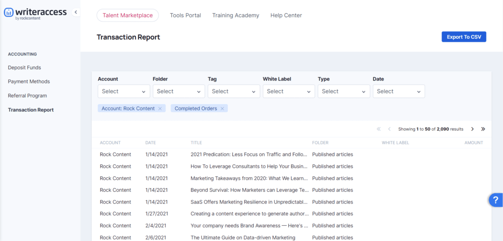 writeraccess transaction report