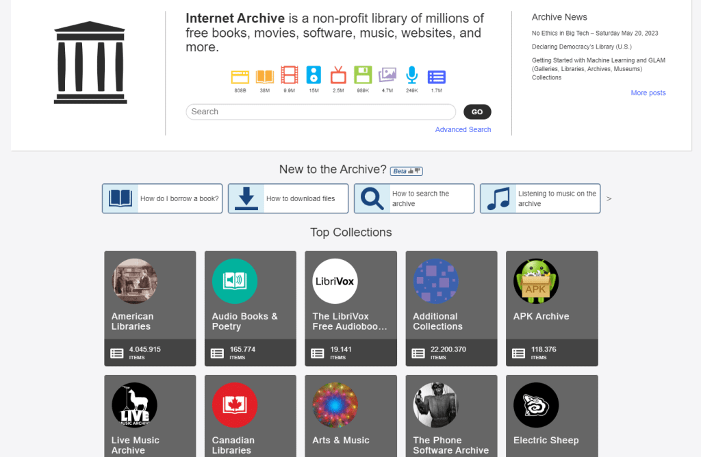 Screenshot Internet Archive