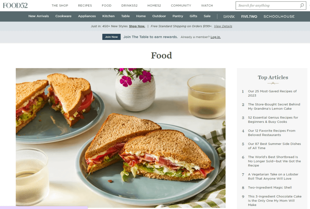 Example of an informative blog - Food 52
