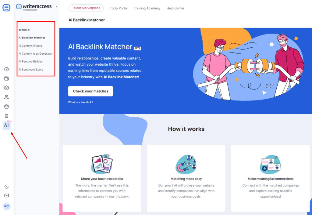 WriterAccess AI tools screenshot