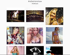 A screenshot of the hashtag used by Victoria's Secret during it's annual fashion show. Note it's high engagement levels.