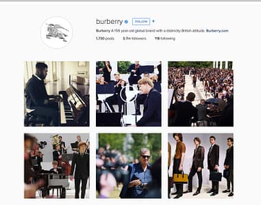 A glimpse of engaging images on Burberry's Instagram.