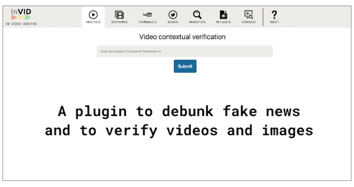 Screenshot of InVid website, a fact-checking tool.