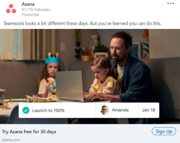 linkedin ad examples: Asana.