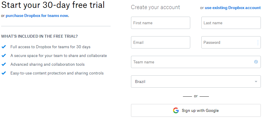 Dropbox (lead generation form)